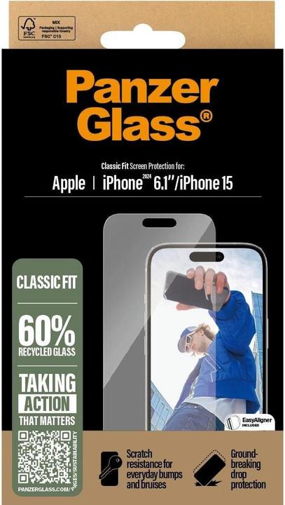Actual product image PanzerGlass Classic Fit (1 pcs., Apple iPhone 15, Apple iPhone 16)