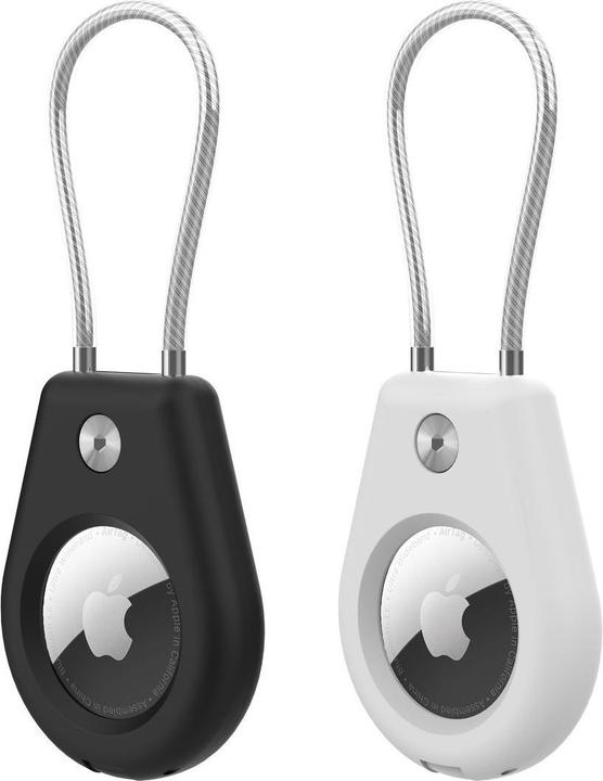 Immagine prodotto Hurtel Apple AirTag Hülle mit Stahlkabel - Schwarz + Weiss (2 Stück)