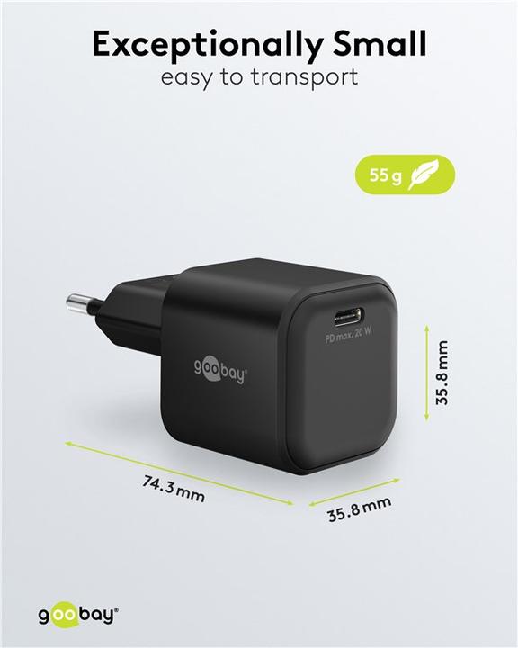 Produktbild Goobay USB-C PD GaN Schnellladegerät Nano 20 W schwarz (20 W, 1 Port)