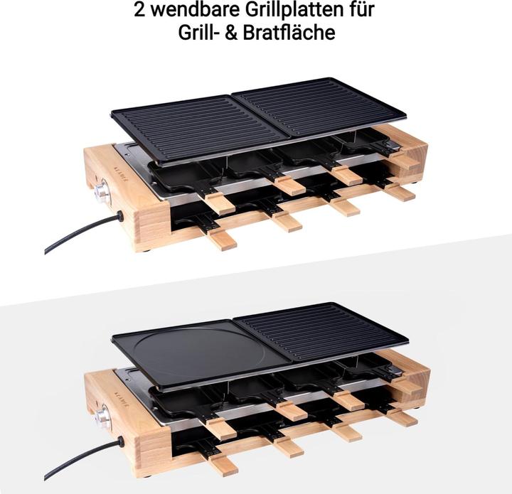 Produktbild KLAMER Raclette 8 Personen 1500W Raclette Grill mit Holzgestell