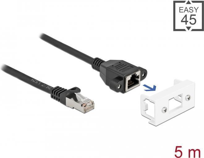 Actual product image Delock Network extension cable for Easy 45 module S/FTP RJ45 male to RJ45 female Cat.6A 5 m black (S/FTP, CAT6a, 5 m)