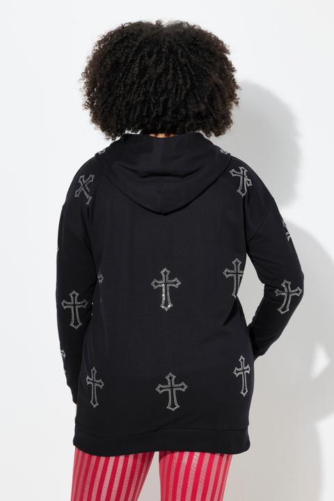 Image du produit Angel of Style Veste en molleton à capuche, croix en strass scintillants et coupe oversize (50)