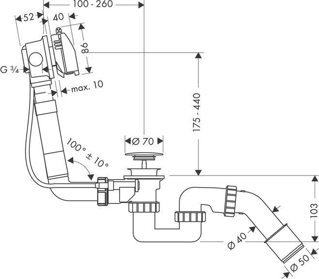 Produktbild hansgrohe HG Ein- Ab- und Überlaufgarnitur EXAFILL Komplettset, für Normalwannen chrom (Überlaufgarnitur, 1 1/4")