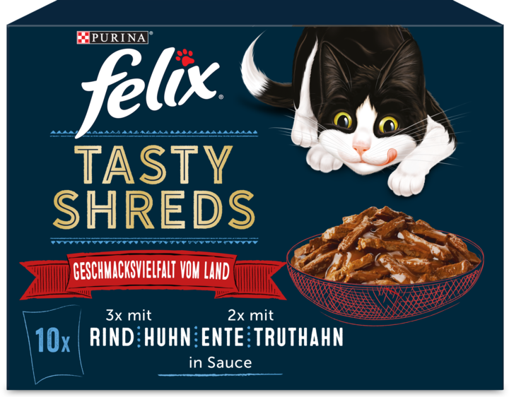 Produktbild Felix Nassfutter Tasty Shred Original mit Fleisch in Gelee, 10x80g (Adult, 10 Stk., 800 g)