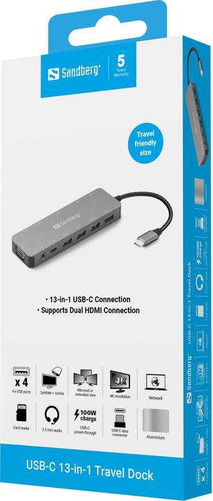 Actual product image Sandberg 13-in-1 Travel Dock (USB-C, 13 ports)