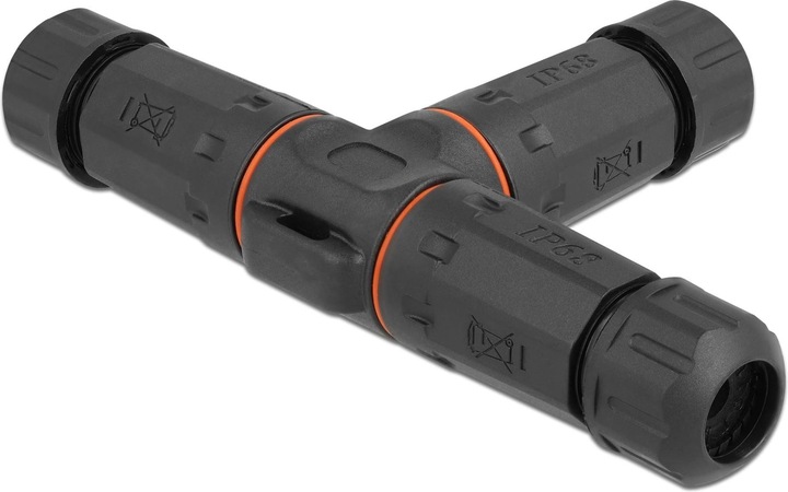 Actual product image Delock Cable connector T-shape for outdoor use 3 pin, IP68 waterproof, screwable, cable diameter 4,5