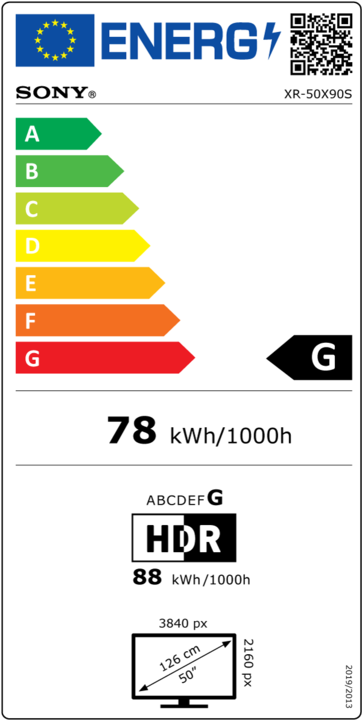 Energie-Label Sony XR-50X90S (50", X90S, LCD, 4K, 2022)