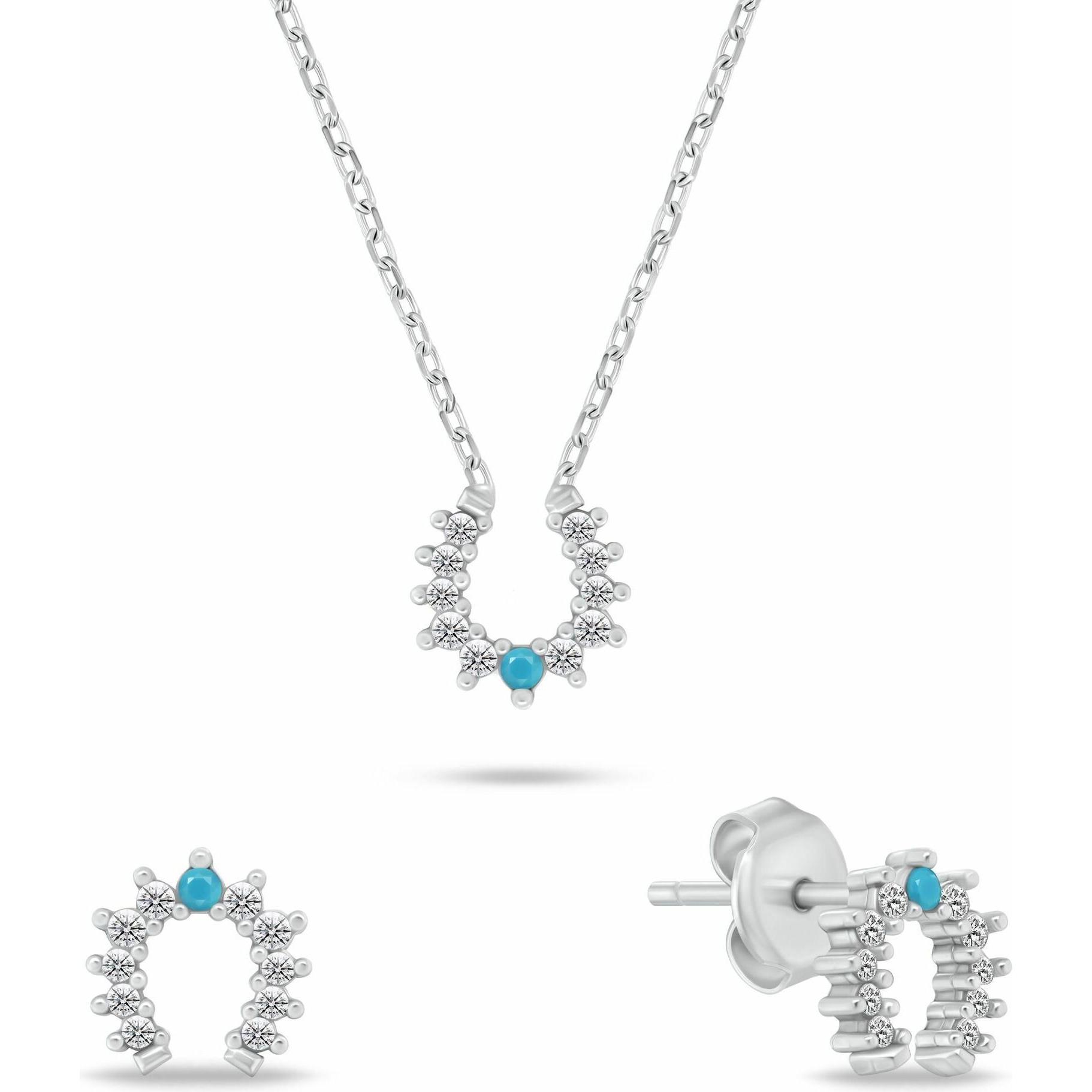Brilio, Gioielli in set, Silver - Silver jewelry set Horseshoe with zircons SET282WTQ (necklace. earrings)