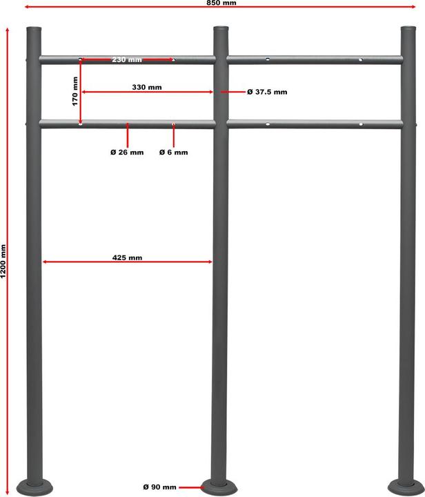 Immagine prodotto Wiltec Supporto per cassetta delle lettere 2-gang antracite 120x85cm Cassetta delle lettere in piedi