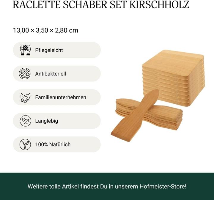 Hofmeister Holzwaren Raclette-Set aus Kirschholz Brettchen und Raclette-Schaber