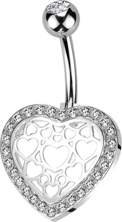Immagine prodotto Star Piercing Banana d'argento con sfera d'argento e cuore bordato di cristalli d'argento (Ottone, Acciaio chirurgico 316L)
