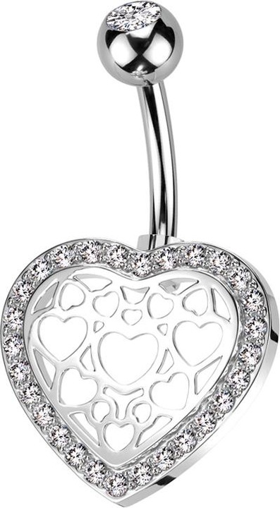 Produktbild Star Piercing Banane silber mit Kugel silber Kristall silber und Herz umrandet mit Kristallen silber (Chirurgenstahl 316L, Messing)