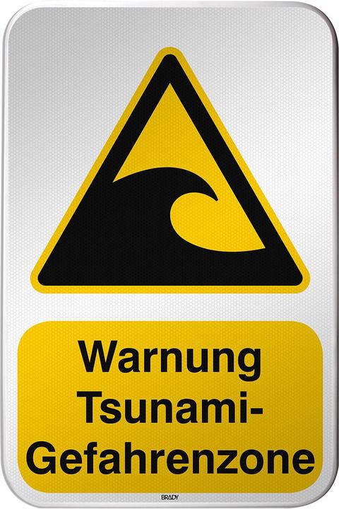 Actual product image Brady W/W056/DE364/RFLBD-400X600-1, ISO safety sign - Warning of tsunami danger zone, aluminium
