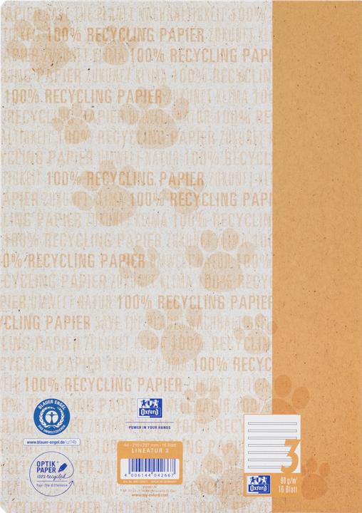 Produktbild Oxford Recycling Schulheft, A4, Lineatur 3 (A4, Weicher Einband)