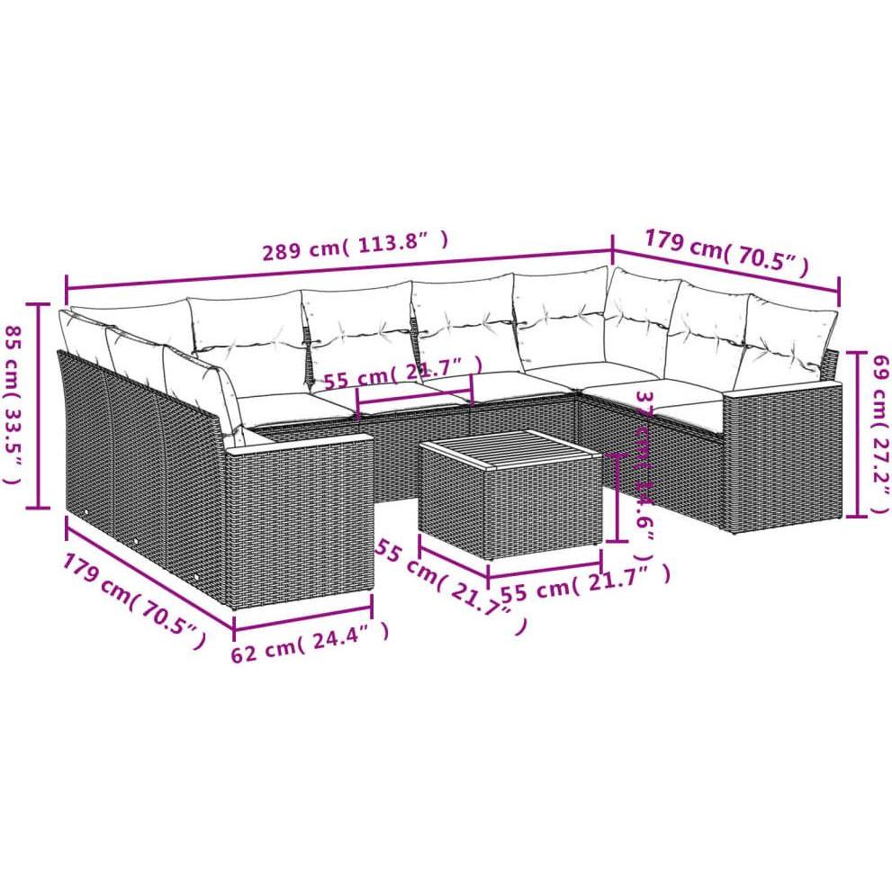 Thumbnail - VidaXL, Gartenlounge, 10-tlg. Garten-Lounge-Set mit Kissen