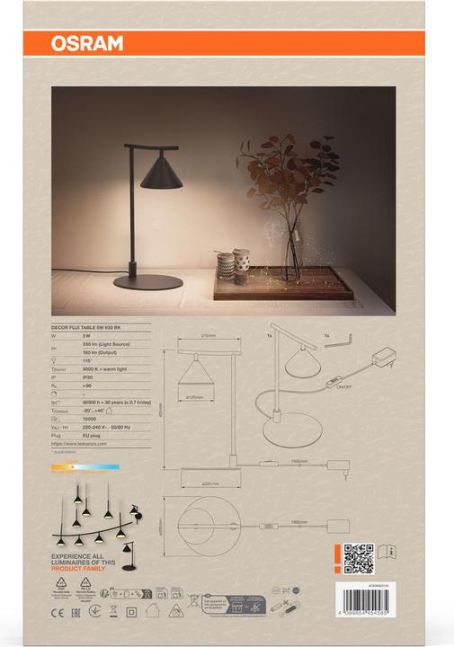 Produktbild Osram LED Tischleuchte Decor Fuji Table 5W 930 Black Warm weiss 4099854454585 (180 lm)