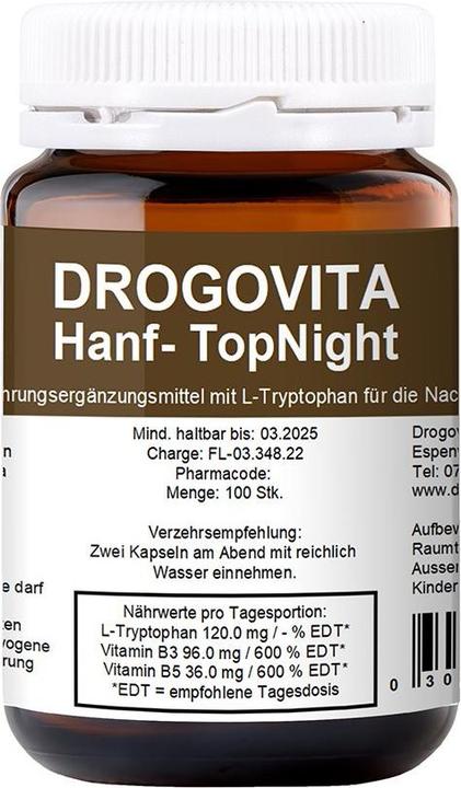Nutritional values and ingredients Drogovita Hemp TopNight Caps (100 Piece, Capsules, 145 g)