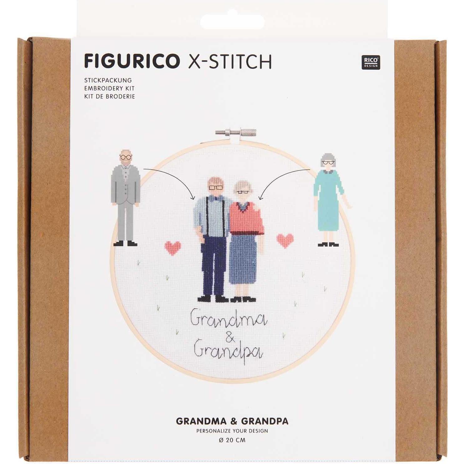 Rico Design Stickpackung "Figurico Grandma & Grandpa", Handarbeitsset, Mehrfarbig