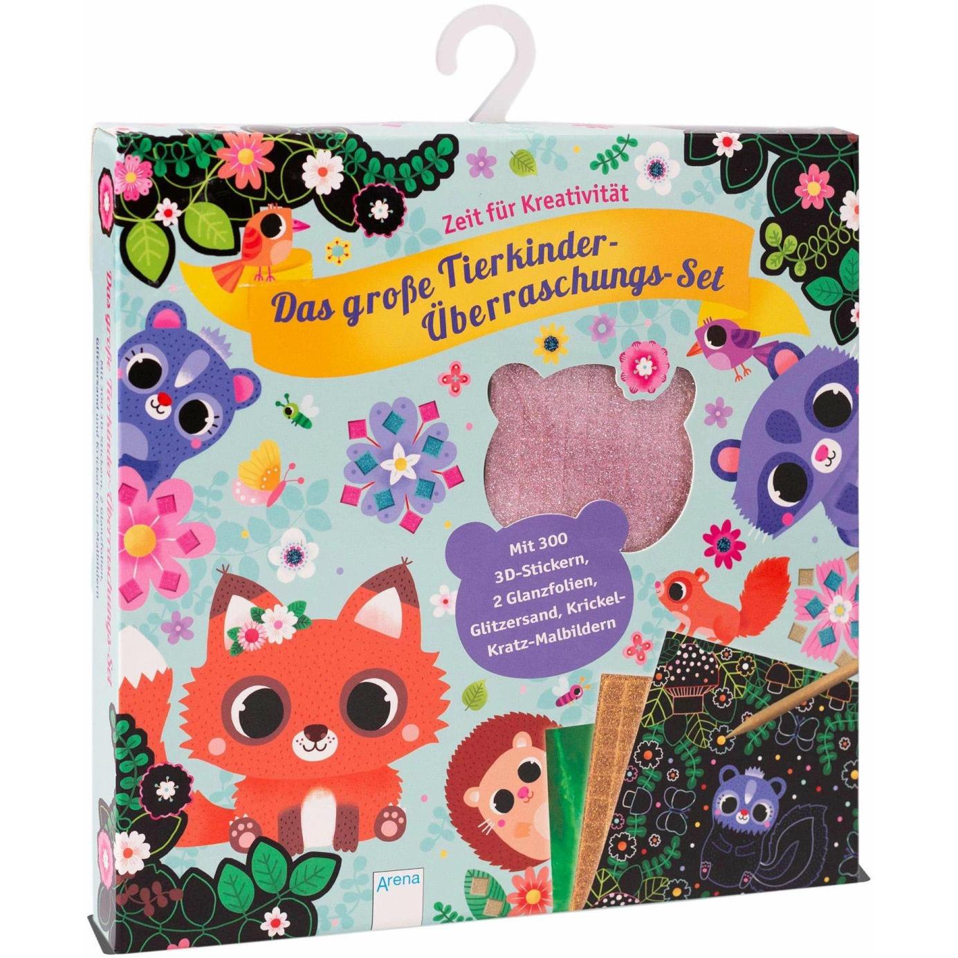 Arena, Sticker, Das grosse Tierkinder-Überraschungs-Set. Mit 300 3D-Stickern, 2 Glanzfolien, Glitzersand und
