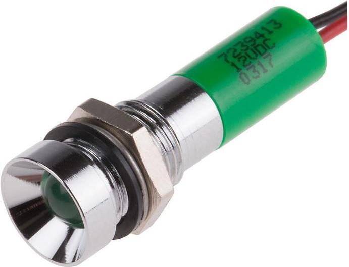 Produktbild RS PRO 8mm vertieft verchro LED Dräht grü 12VDC