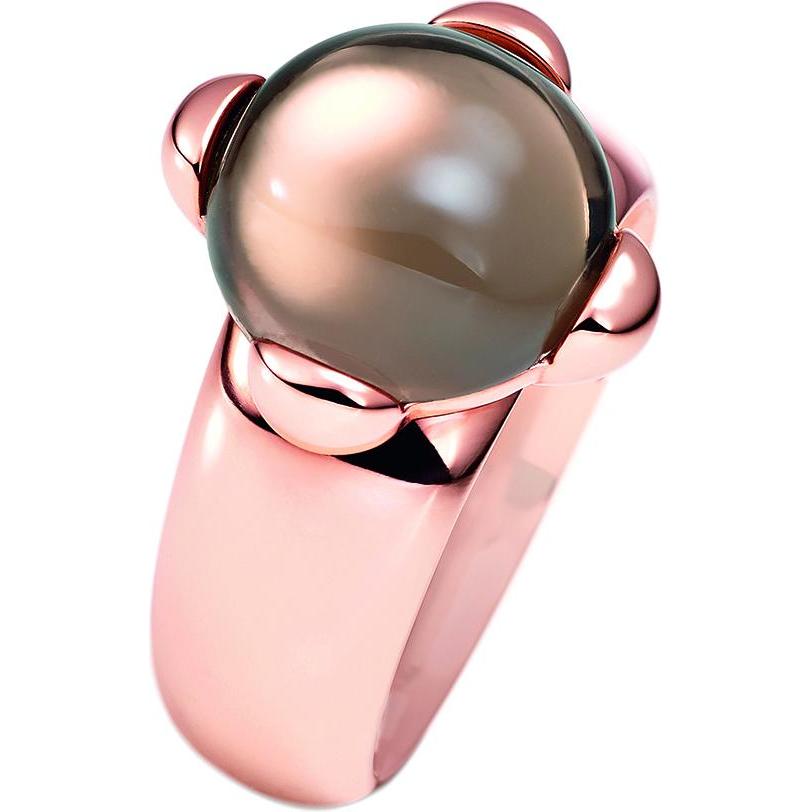 Xen, Ring, Ring mit 12 mm grossen Rauchquarz Cabochon rosè vergoldet, (57)