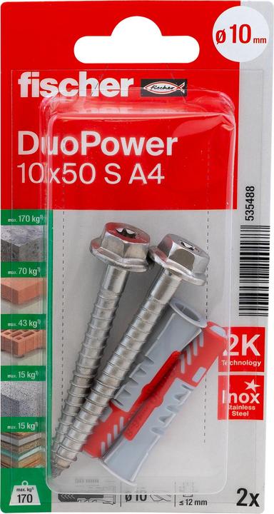 Actual product image Fischer SB Nylon plug Duopower with screw A4 (2 pcs.)