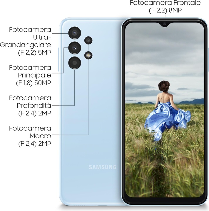 Actual product image Samsung Galaxy A13 (64 GB, Light blue, 6.60", Dual SIM, 50 Mpx, 4G)