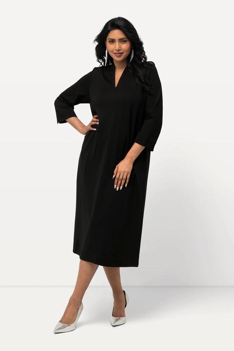 Image du produit Ulla Popken Robe midi point de Rome, manches 3/4, col calice et décolleté en V (54)