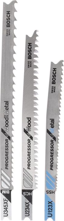 Actual product image Bosch Professional Zubehör 3-piece jigsaw blade set, U-shank, Progressor for Wood and Metal