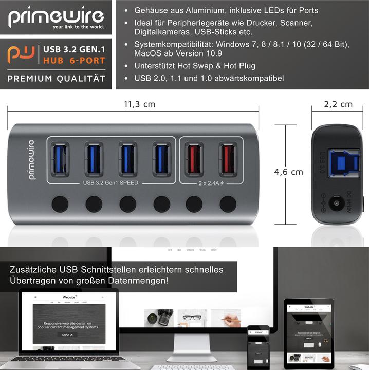 Immagine prodotto Primewire Hub attivo (USB-A, 6 porte)