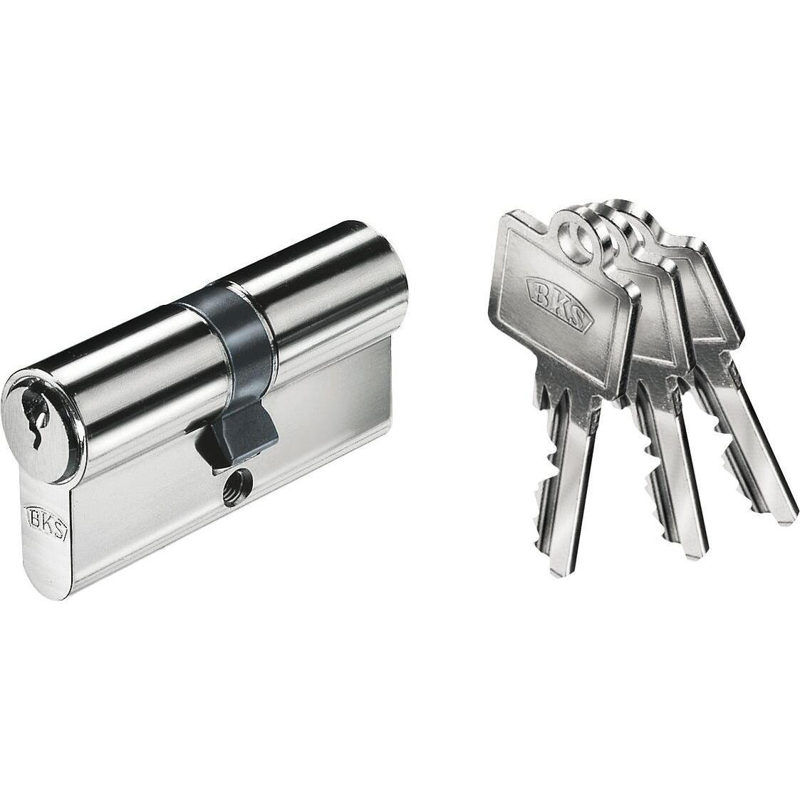 BKS, Türschloss + Schliesszylinder, Industriedoppelzylinder PZ88 40/65mm, verschiedensp. Messing vernickelt
