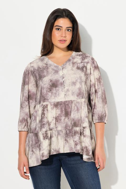 Produktbild Ulla Popken Bluse, Batikdruck, A-Linie, V-Ausschnitt, Langarm (50, 52)