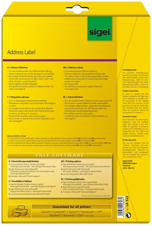 Nutritional values and ingredients Sigel Address labels
