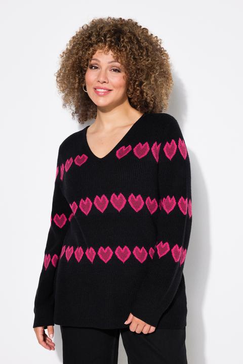Produktbild Ulla Popken Pullover, Herzen, V-Ausschnitt, Langarm (50, 52)