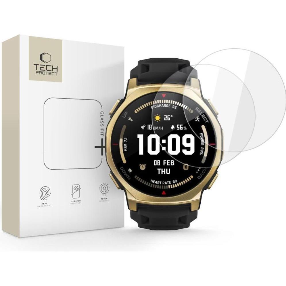 Tech-Protect Glas Fit+ 2er-Pack Panzerglas Amazfit T-Rex 3 Pro 44mm Klar, Pellicola protettiva per smartwatch, Trasparente