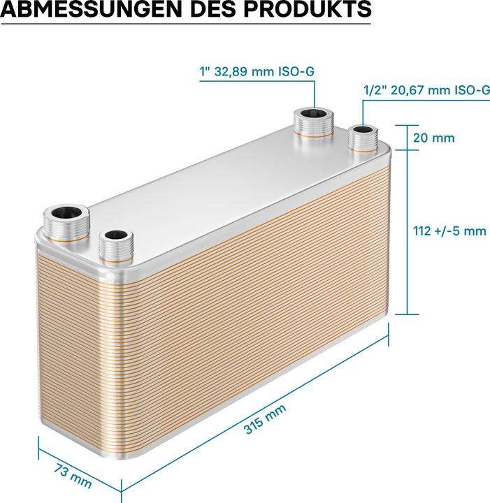 Produktbild Wiltec Edelstahl Wärmetauscher 50 Platten 210 kW Plattenwärmetauscher Wärmeüberträger