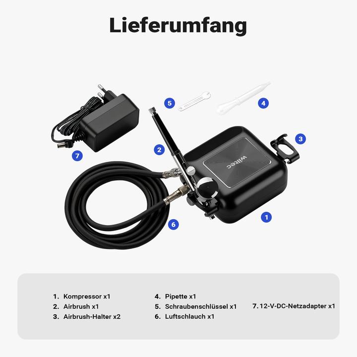 Produktbild Wiltec Kompressor Zubehör Set 2,8bar Airbrush Set 12V Druckluft Air Brush