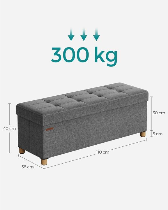 Produktbild Songmics Sitztruhe Ottomane 110 x 40 cm, Grau, Tiefe (110 cm)
