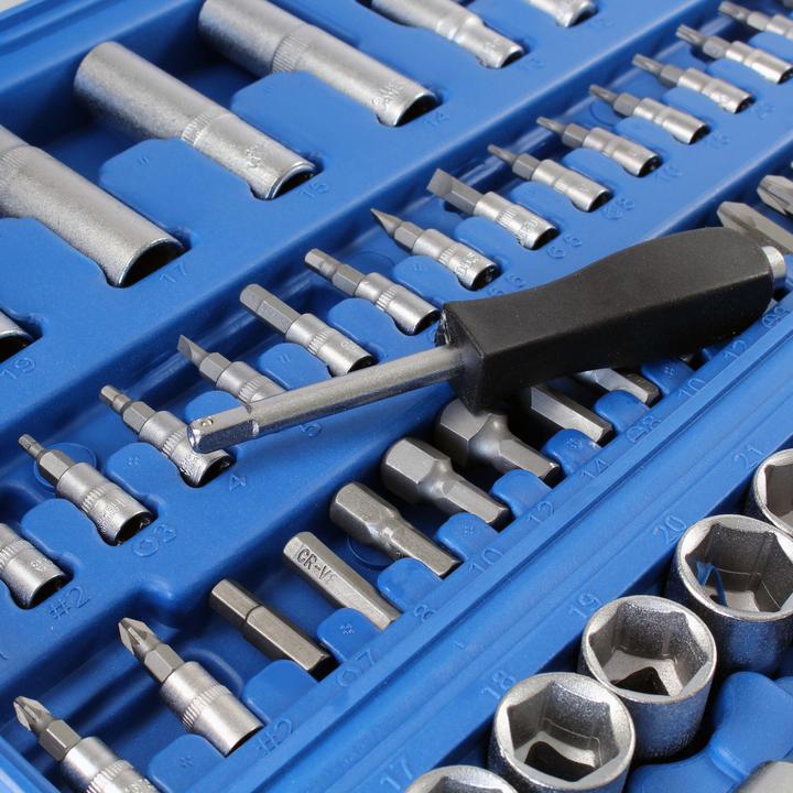 Actual product image Wiltec 108-piece Set of Socket Spanners Ratchet Box with 1/2" (12.5mm) and 1/4" (6.3mm) Drive