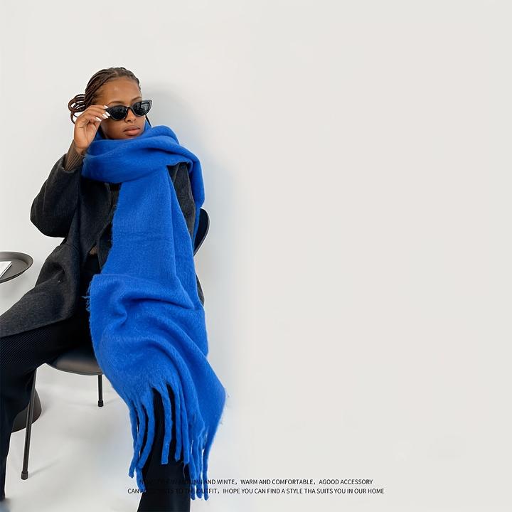 Actual product image Only-Bags.Store Solid Colour Plush Warm Chunky Scarf Long Simple Large Thickened Tassel Scarf Winter Outdoor