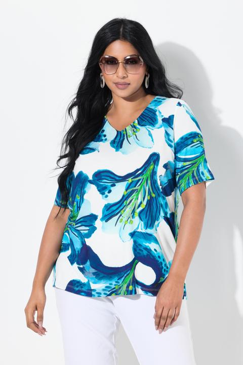 Produktbild Ulla Popken T-Shirt, Blüten, Classic, V-Ausschnitt, Halbarm (42, 44)