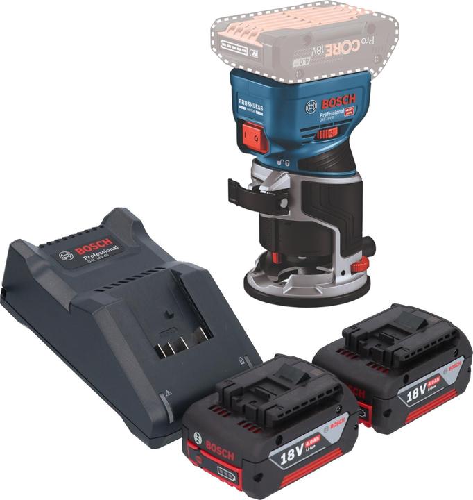 Bosch Professional GKF 18V-8 Professional Akku Kantenfräse 18 V 8,0 mm Brushless + 2x Akku 4,0 Ah + Ladegerät