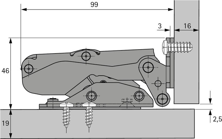 Produktbild Hettich Führungsscharnier Kamat 115°