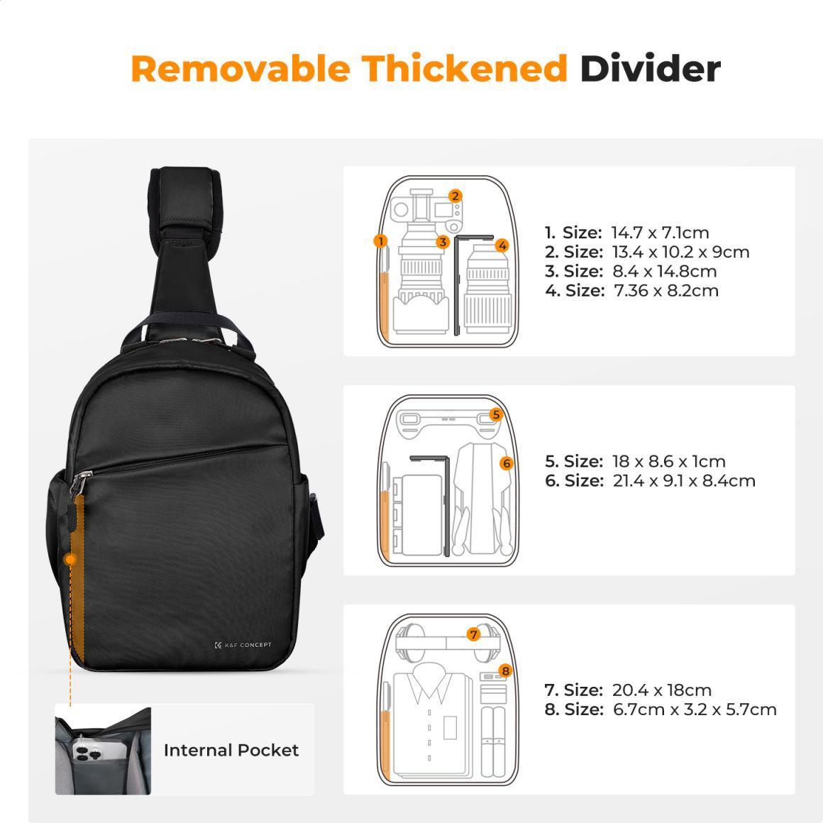 K&F Concept Sling Bag 5L Urban Wander 08 (Black) (5 l), Borsa fotocamera, Nero