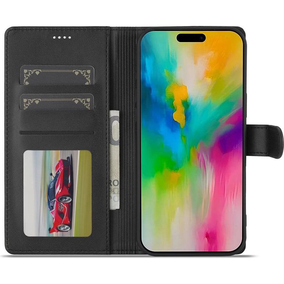 Thumbnail - LC.Imeeke iPhone 16 Pro Max - Leder Etui Hülle (Apple iPhone 16 Pro Max), Smartphone Hülle, Schwarz