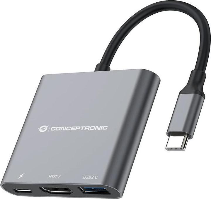 Actual product image Conceptronic Dock USB-C->HDMI,USB3.0,100WPD 25cm black (USB-C, 3 ports)