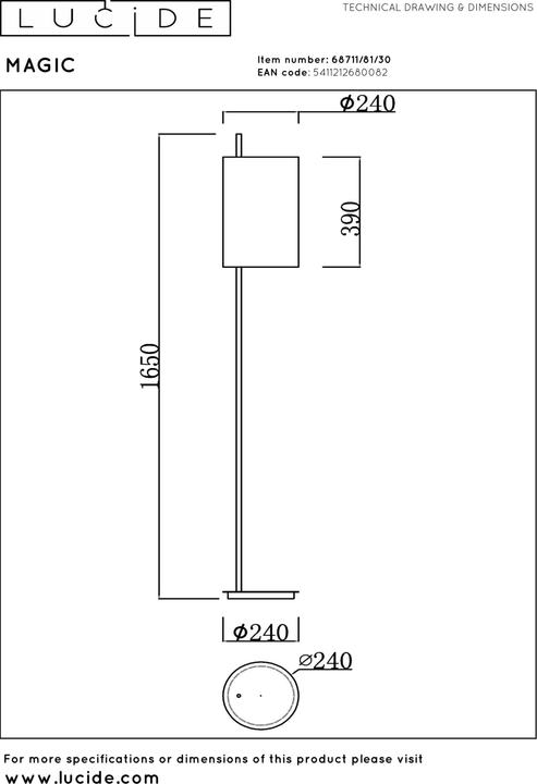 Produktbild Lucide MAGIC E27 Stehlampe Modern Schwarz 68711/81/30 (E27)