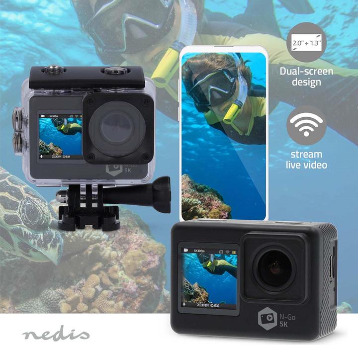 Produktbild Nedis Action Cam | Dualer Bildschirm | 5K@30fps | 16 MPixel | Wasserdicht bis: 30.00 m | 80 min | Wi (30p)