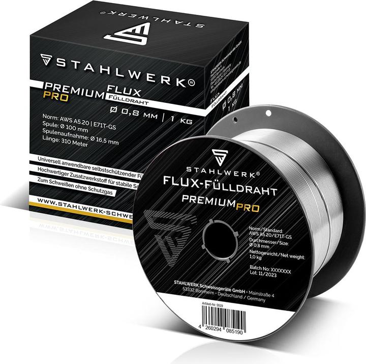 Produktbild Stahlwerk Schweissdraht MIG MAG Premium Fülldraht E71T-GS Ø 0,8 mm S100/D100 1 kg