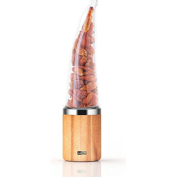 AdHoc Chilischneider PEPERONE Glas/Akazie/Edelstahl, Macinapepe + Spargispezie, Marrone